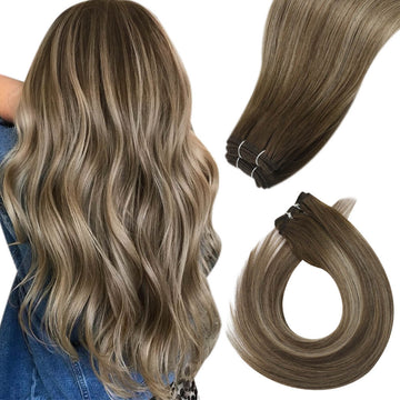 Virgin Sew In Weft Human Hair Extensions Dark Brown Balayage Color #4/27/4 - FShine Shop